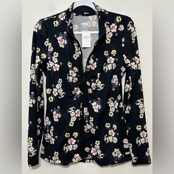 New! Maurices In Motion Navy Blue Floral Zip Up Athletic Jacket - Picture 2 of 10